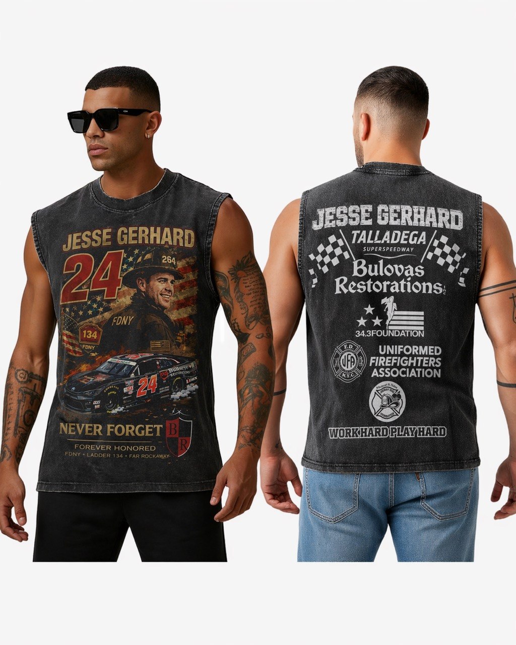 Retro Fallen Never Ride Alone Cut-Off — front and back views