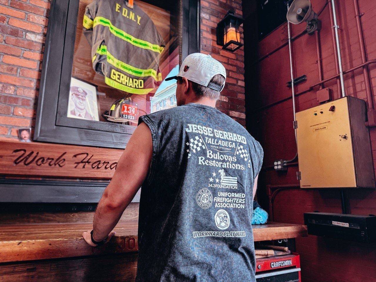 Talladega Collection lifestyle — trackside portrait
